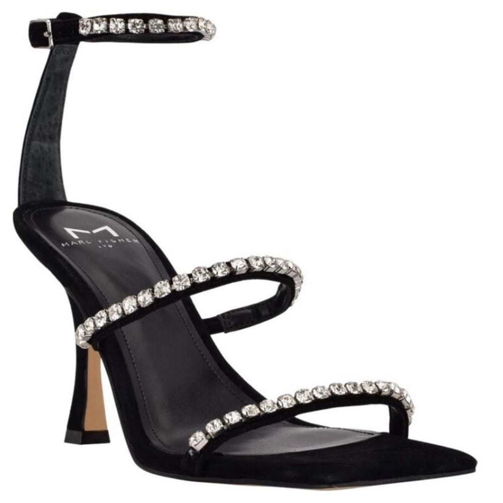 NIB Marc Fisher Dezzi Rhinestone Ankle Strap Suede Sandal